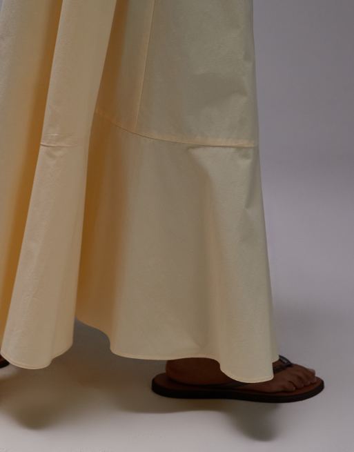 Topshop elasticated waist poplin full midi skirt in buttermilk, 5 of 5