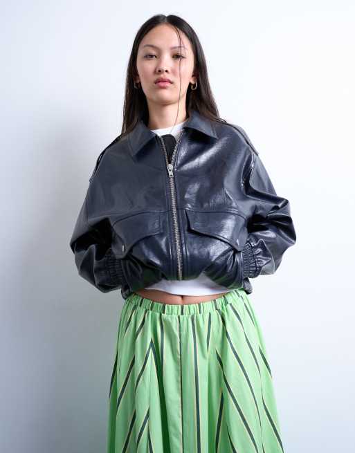 Topshop elasticated waist poplin full midi skirt in green and yellow stripe, 4 of 5