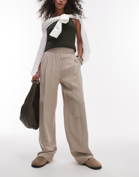 Topshop elasticated waistband tailored jogger trouser in stone - view 1