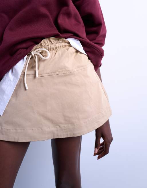 Topshop elasticized waist mini skort in beige