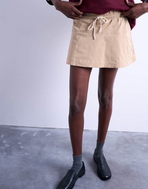 Topshop elasticized waist mini skort in beige