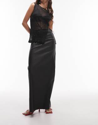 Topshop - Elastischer, bequemer Maxi-Jeansrock in beschichtetem Schwarz