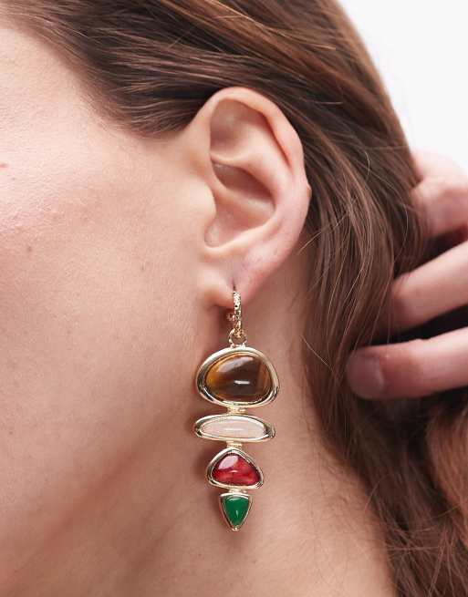 Topshop Eleanor drop earrings with semi-precious stones in multi, 3 of 3
