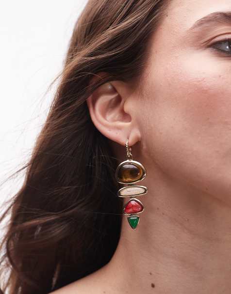 Topshop – Eleanor – Hängeohrringe mit Halbedelsteinen in verschiedenen Farben - view 1