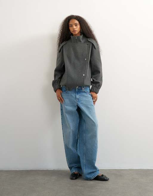 Topshop elegancka bomberka w kolorze szarym, 3 z 4