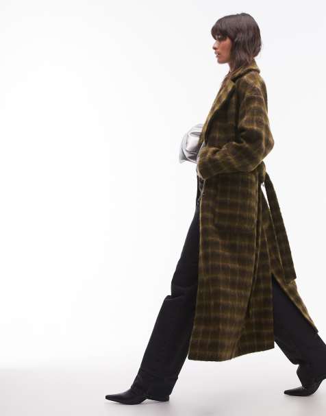 Topshop – Elegancki szczotkowany płaszcz w kolorową kratkę - view 1