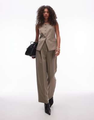 Topshop - Elegante Ballon-Bundfaltenhose in Camel mit mittelhohem Bund-Neutral