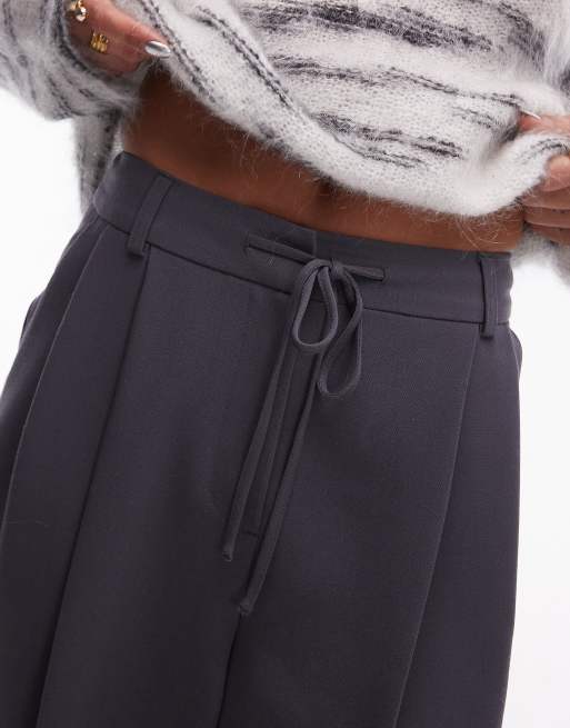 Topshop – Elegante Ballon-Bundfaltenhose in Schiefergrau mit mittelhohem Bund 