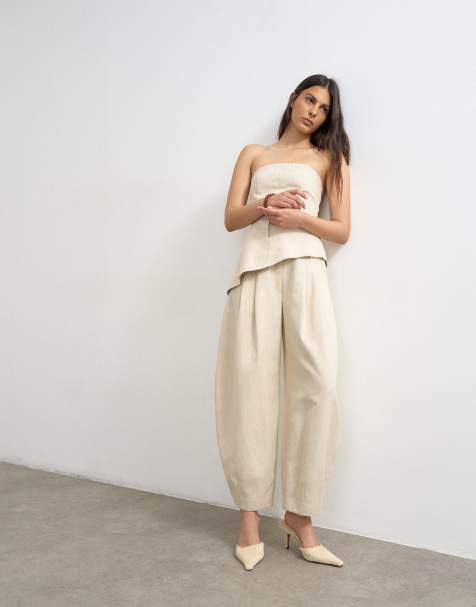 Topshop – Elegante Barrel-Hose in Steinbeige mit unversäubertem Saum, Kombiteil - view 1