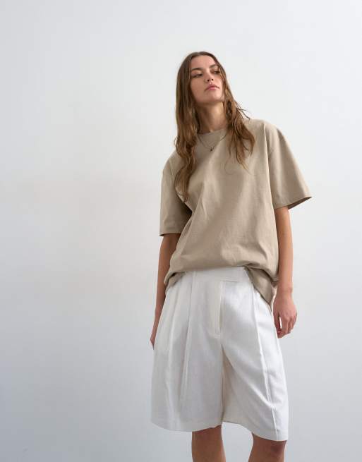 Topshop – Elegante Bermudashorts aus Leinenmix in Ecru mit ovalem Beinschnitt, 3 von 5