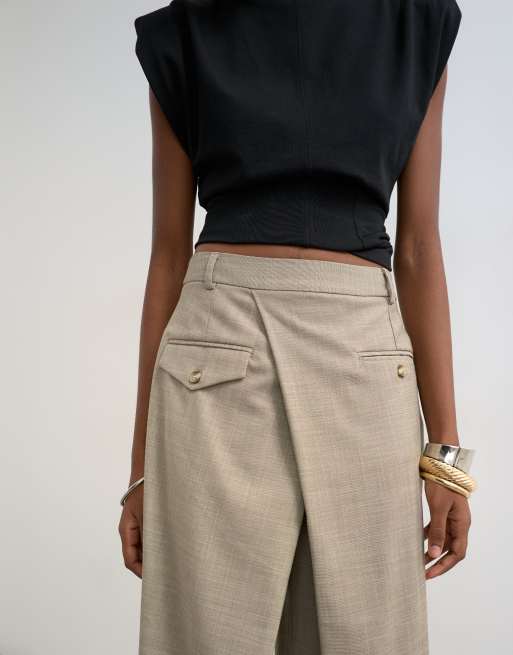 Topshop - Elegante broek met overslag in stone, 2 van 5