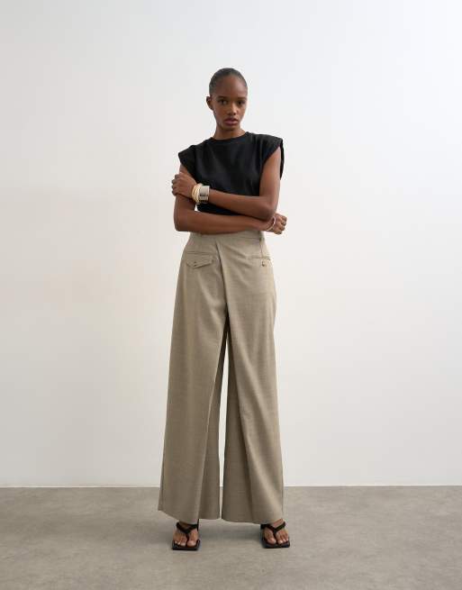 Topshop - Elegante broek met overslag in stone, 5 van 5