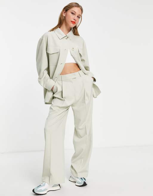 Topshop - Elegante broek met wijde pijpen in stone