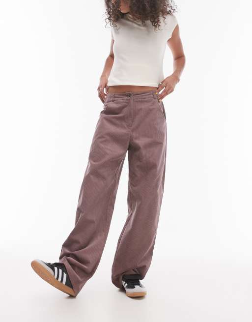 Topshop – Elegante Cordhose in Altrosa mit lockerem Schnitt
