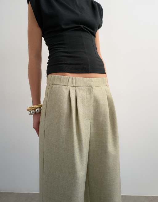 Topshop - Elegante effen elastische broek met textuur in stone, 2 van 5