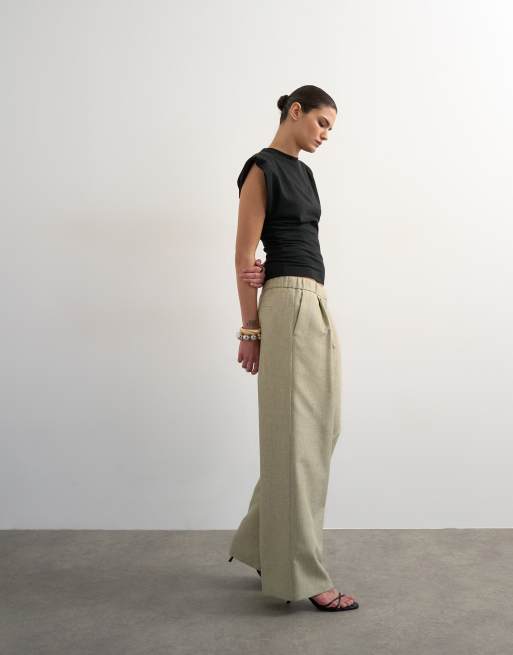 Topshop - Elegante effen elastische broek met textuur in stone, 4 van 5