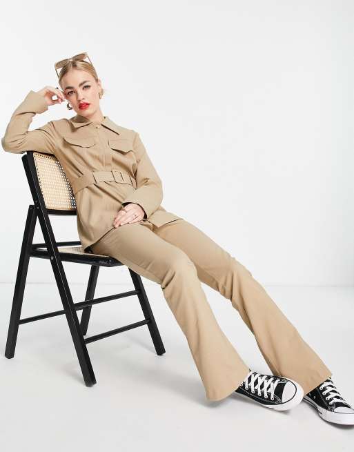 Topshop - Elegante flares in camel met krijtstreep