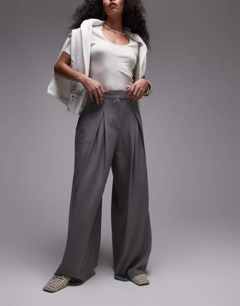 Topshop - Elegante geplooide broek met extreem wijde pijpen en hoge taille in grijs - view 1