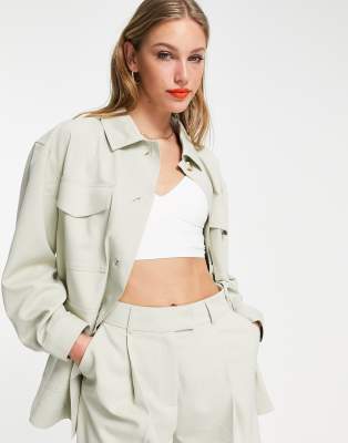 Topshop - Elegante Hemdjacke in Stein-Neutral