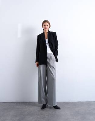 Topshop - Elegante Hose in Hellgrau mit hohem Bund und zwei Bundfalten