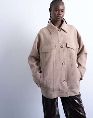 Topshop - Elegante Jacke im Westernstil in Pilzbeige-Brown