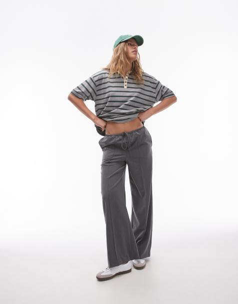 Topshop - Elegante joggingbroek met wijde pijpen en trekkoord in antraciet - view 1