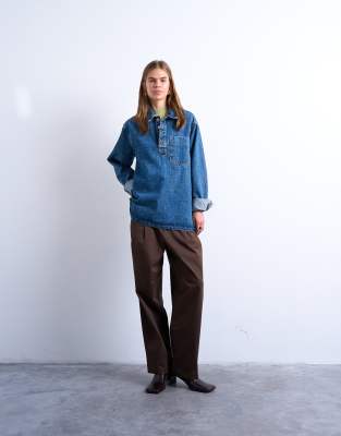 Topshop - Elegante, legere Hybrid-Hose in Schokobraun-Brown
