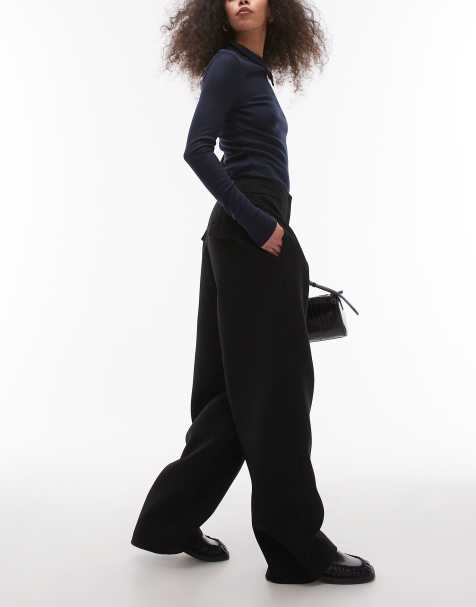 Topshop – Elegante, locker geschnittene Hose in Schwarz mit schlichtem Bund, Kombiteil - view 1