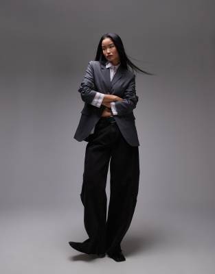 Topshop - Eleganter Blazer in Anthrazit mit einem Knopf, Kombiteil-Grau