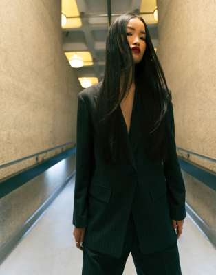 Topshop - Eleganter Dad-Blazer in Grau mit Nadelstreifen, Kombiteil