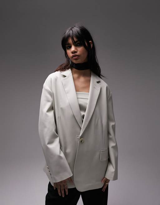 Topshop – Eleganter Grandad-Blazer in Steinbeige mit Oversize-Schnitt, Kombiteil