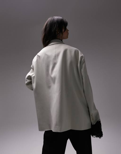 Topshop – Eleganter Grandad-Blazer in Steinbeige mit Oversize-Schnitt, Kombiteil, 4 von 4