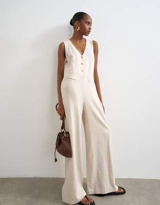 Eleganter Jumpsuit aus Leinen in neutralem Farbton Neutral 32