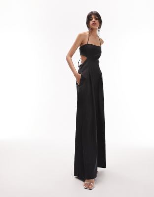 Topshop - Eleganter Jumpsuit in Schwarz mit Nadelstreifen-Black