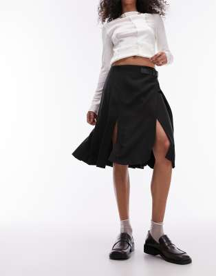 Topshop - Eleganter, knielanger Kilt-Faltenrock in Schwarz