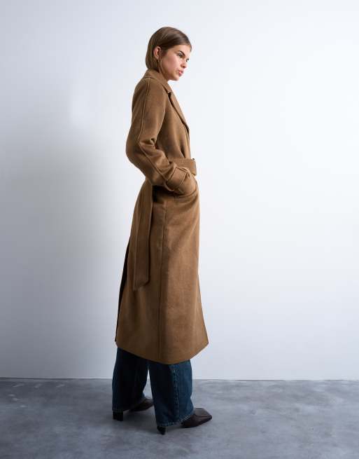 Topshop – Eleganter Longline-Mantel in Kamelbraun mit Wollanteil und Gürtel, 4 von 4