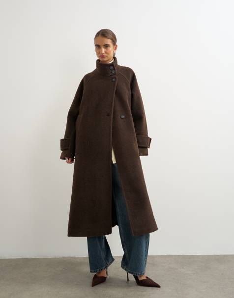 Topshop eleganter Mantel mit Stehkragen und langem Schnitt in Anthrazit - view 1