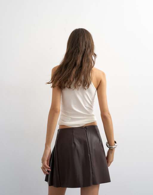 Topshop – Eleganter Minirock aus Kunstleder in Kaffeebraun, 4 von 5
