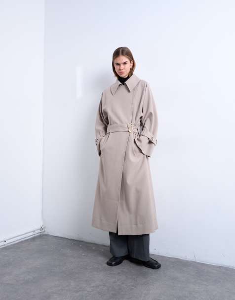 Topshop – Eleganter, schlichter Oversize-Trenchcoat mit tiefem Armausschnitt in Stein - view 1