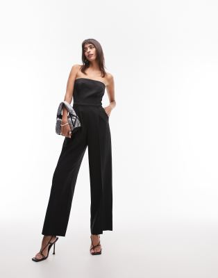 Topshop - Eleganter trägerloser Jumpsuit in Schwarz