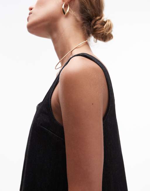 Topshop – Elegantes Jeans-Schürzenkleid in schwarzer Rinse-Waschung, 2 von 5