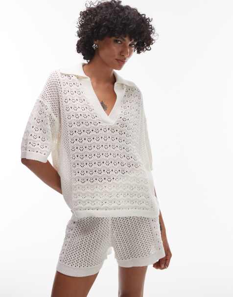 Topshop - Elfebenshvid polotop i hulstrik - Del af sæt - view 1