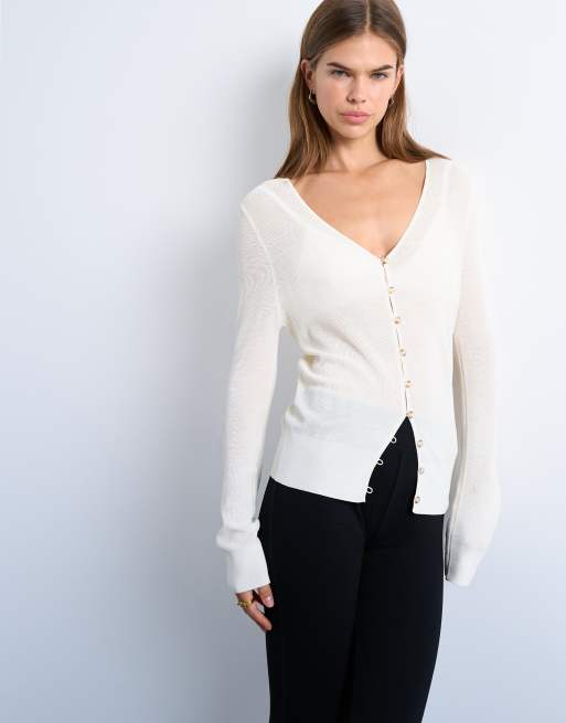 Topshop - Elfenbensfarvet cardigan i fin ribstrik, 3 af 4