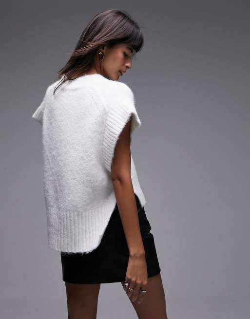 Topshop - Elfenbensfarvet sweatervest i lodden strik med V-hals, 2 af 4