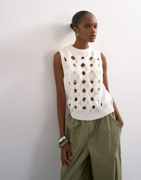 Topshop - Elfenbensfarvet tanktop i strik med 3D-effekt - view 1