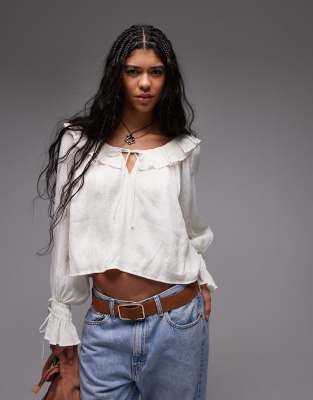 Topshop - Elfenbenshvid femme-top med flæsekrave - view 1