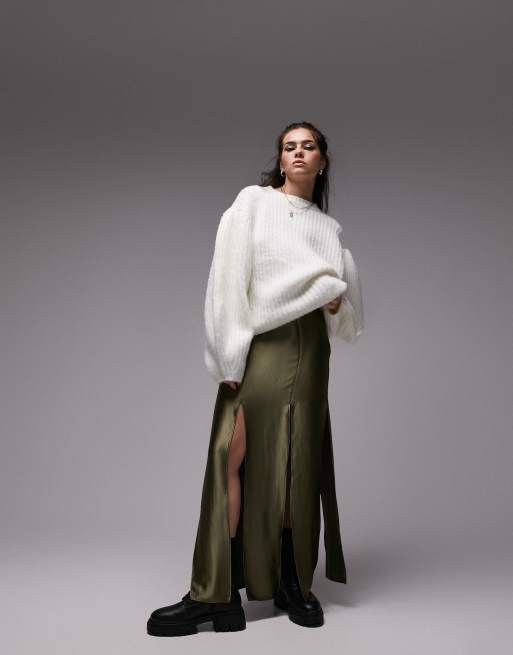 Topshop - Elfenbenshvid trøje med voluminøse ærmer i vamset strik, 3 af 4