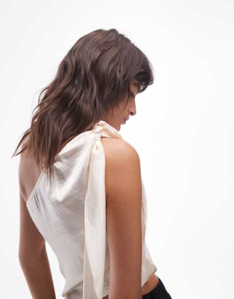 Topshop – Elfenbensvit, enaxlad topp med knut - view 1