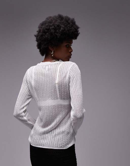 Topshop – Elfenbensvit, skir, stickad topp med långa ärmar, 4 av 4