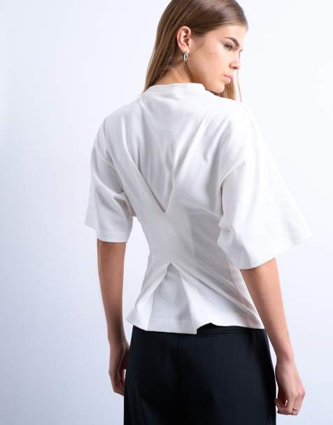 Topshop – Elfenbensvit, strukturerad topp med indragen midja baktill - view 1